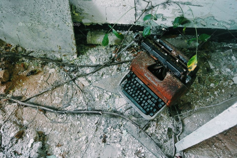 Typewriter antique abandoned old ruins