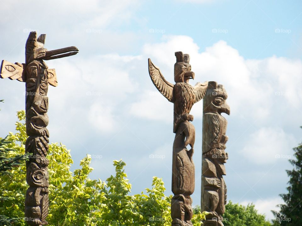 Totem poles. Evergreen Raceway Monroe