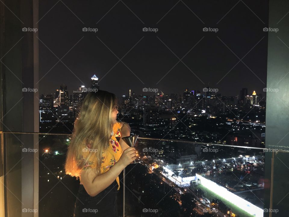 Bangkok skyline by night lights 