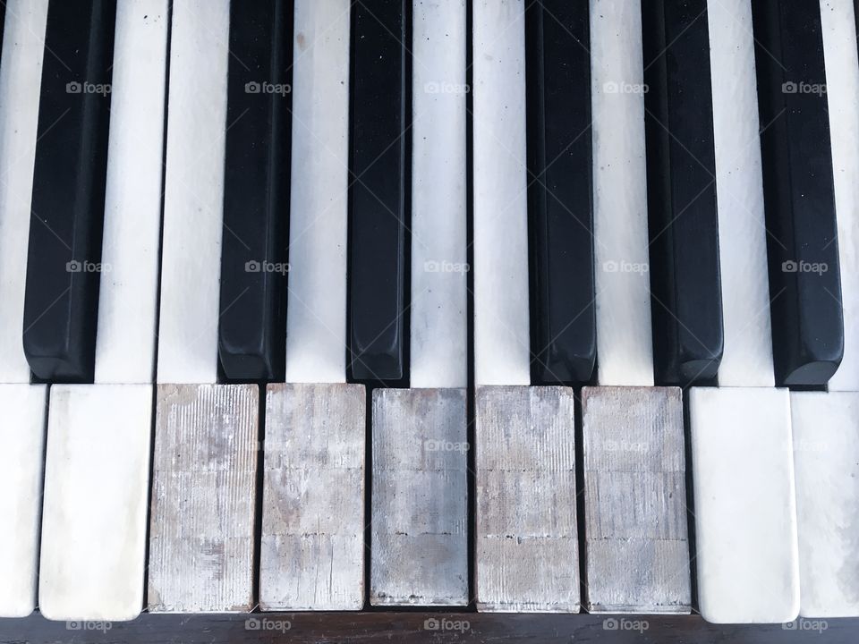 The old old piano keys background and surface. Vintage piano keys texture. 