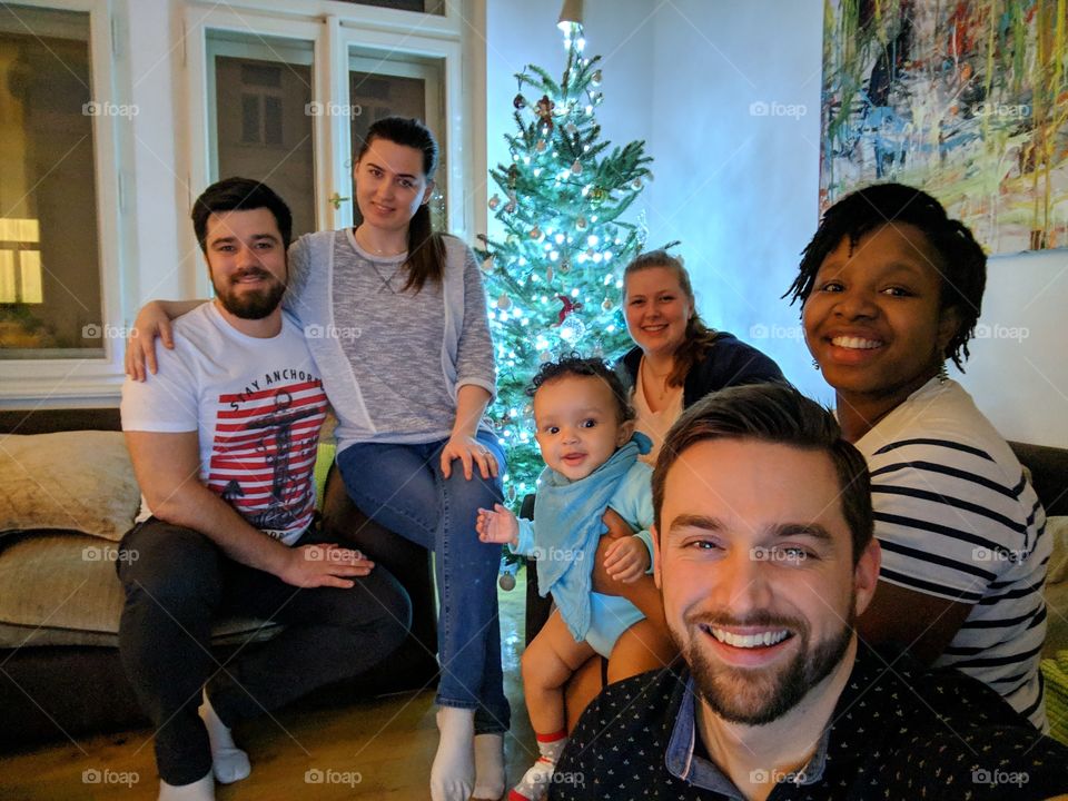 happy family and friends at home for Christmas