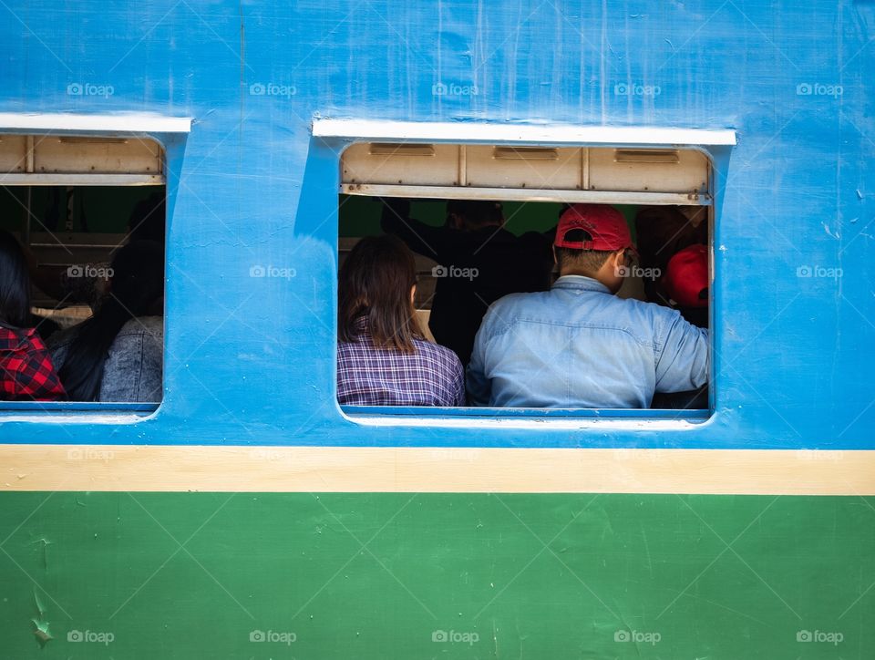 Rangoon/Myanmar-April 14 2019:Crowd people on the train