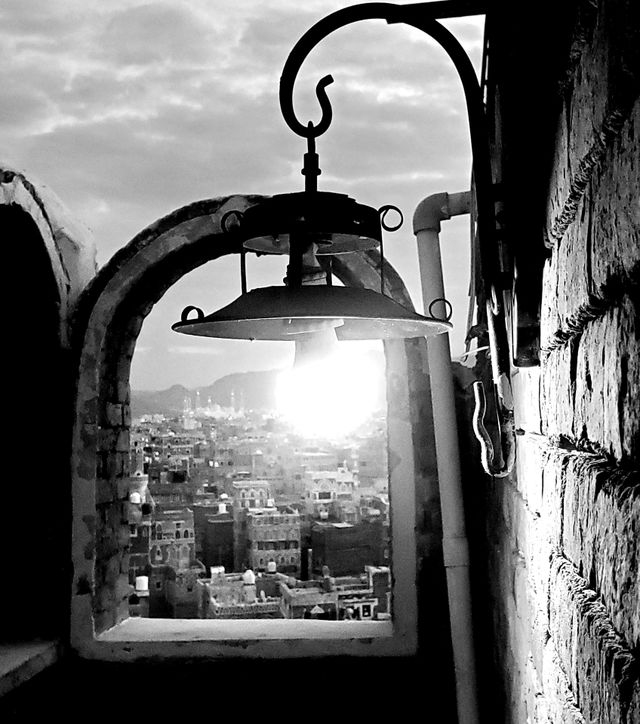 An antique lamp in an old building
