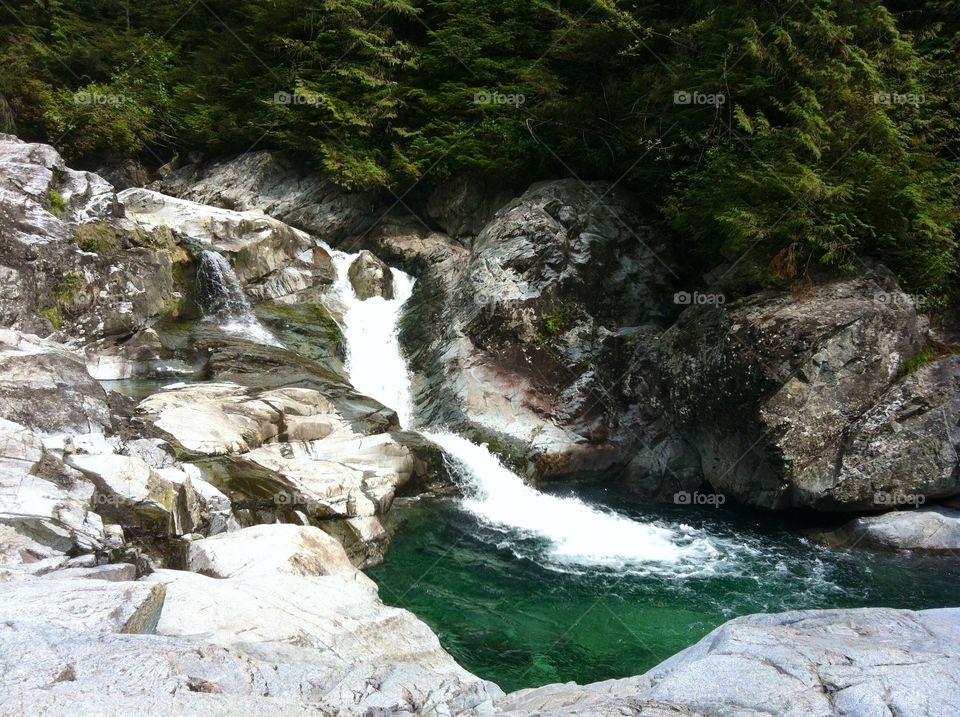 Beautiful waterfall with emerald green glacial waters