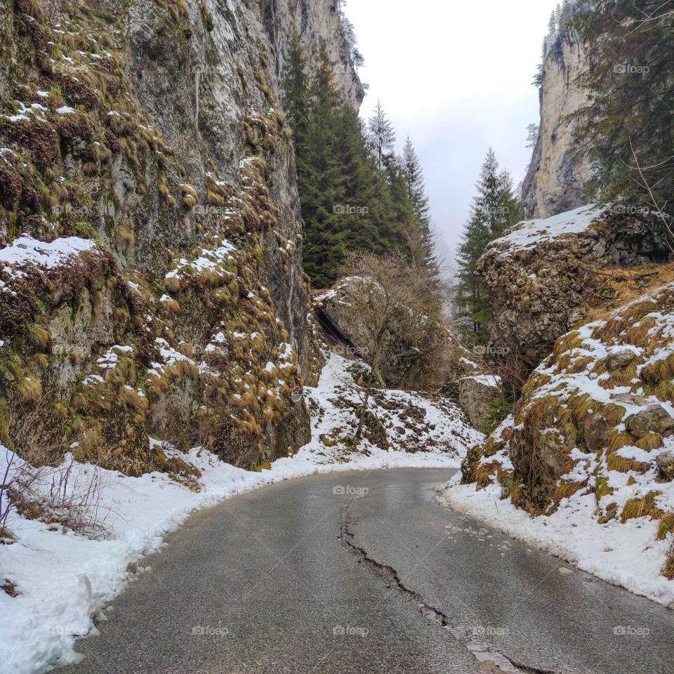 Mountain pass in winter