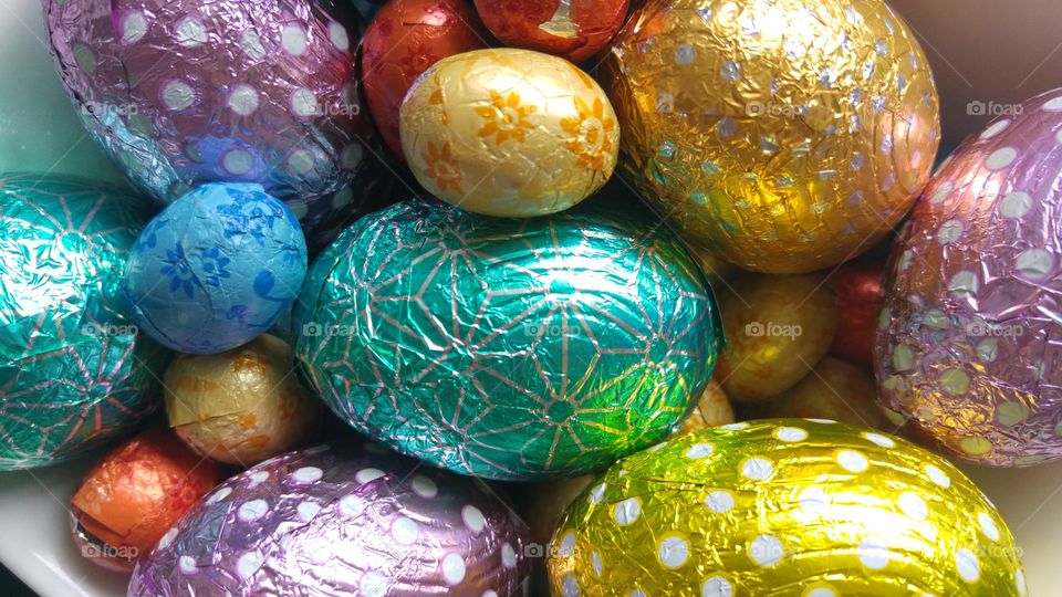 Chocolate easter eggs in colored foil