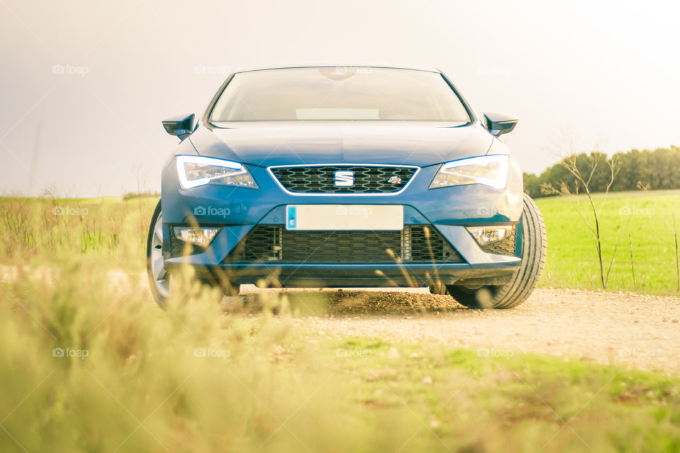 Blue Sport Car front view