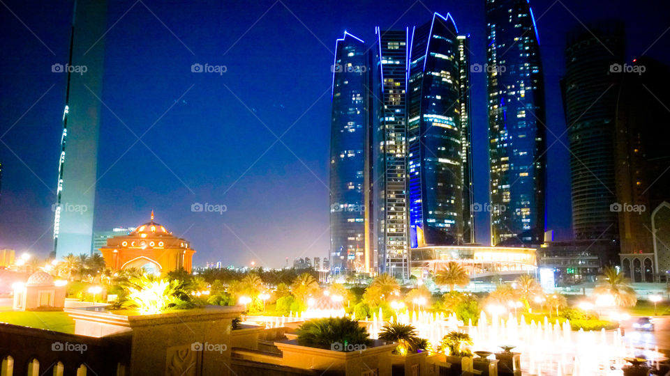 Etihad Towers. Just opposite of Emirates Palace. One of the best stunt action scenes in the Fast and Furious 7 movie was taken here.