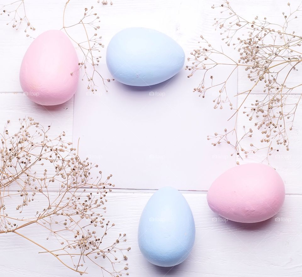Easter eggs of pastel color , copy space