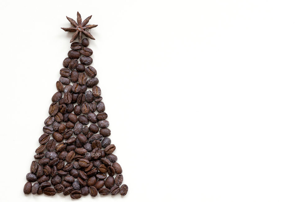Christmas tree made of coffee beans