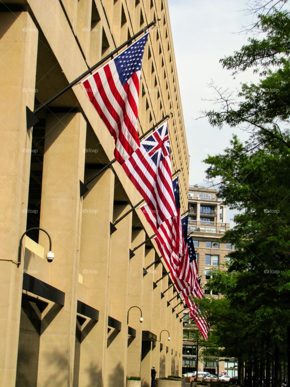 Flags hanging to attention