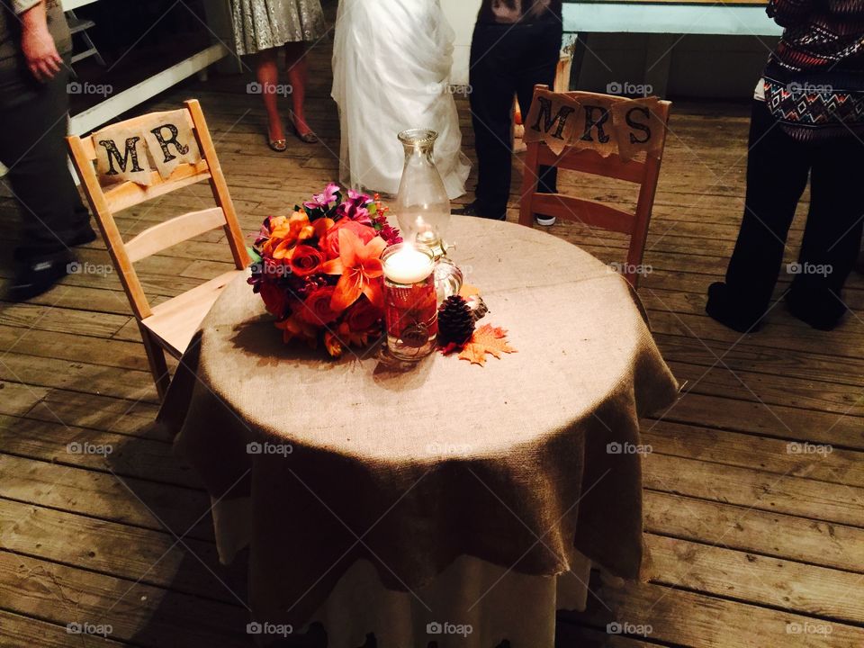 Mr and mrs wedding sweetheart table 