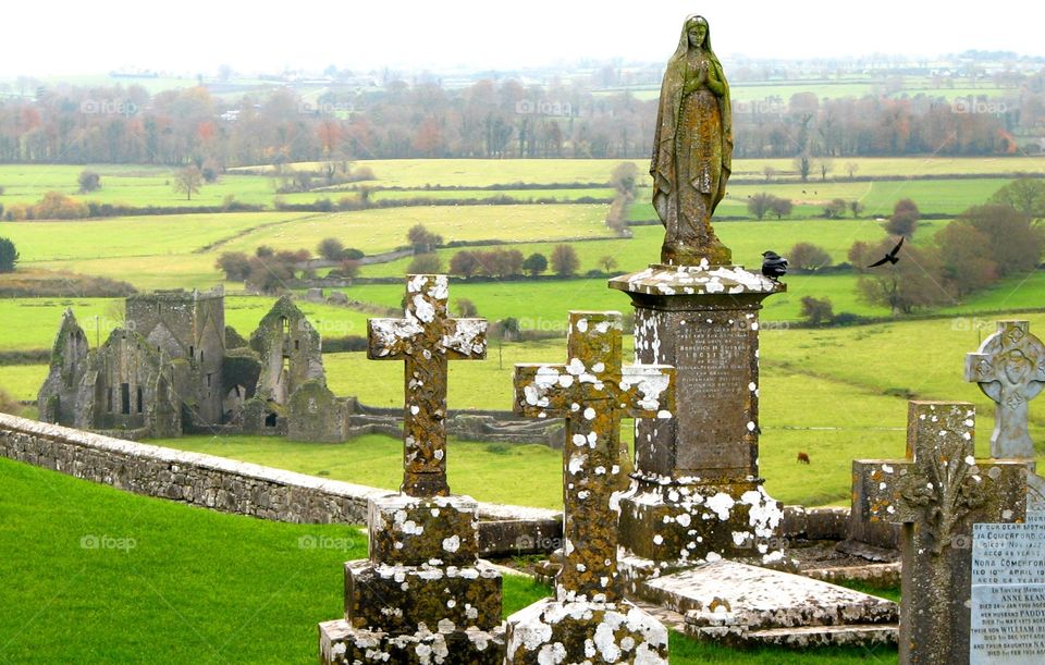 View from the Rock of Cashel. View from the Rock of Cashel down to the ruins of Hore Abbey, Ireland