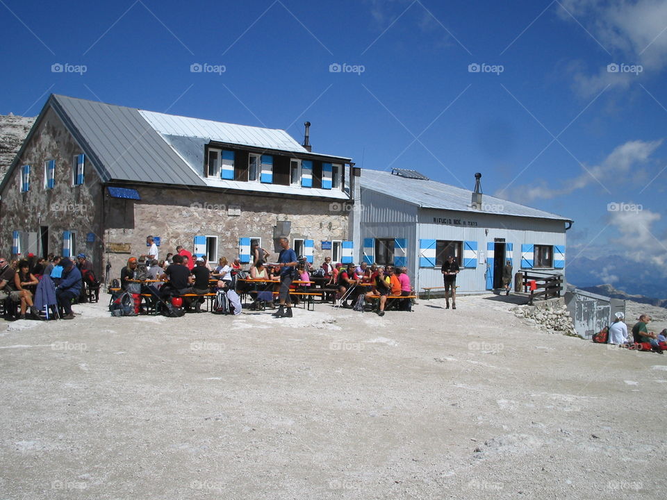 The Piz boè is a famous refuge in high mountain in the middle of the Italian Dolomites.