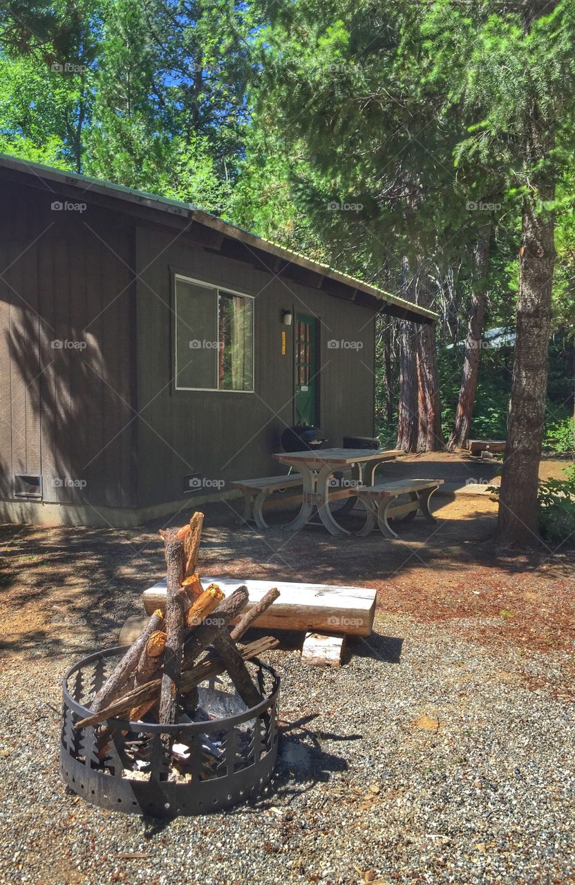 Cabin camping. Cabin camping at Trinity Lake, California