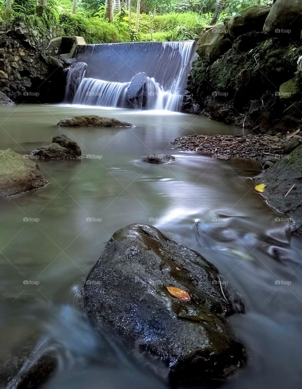 Waterfall in a dam in Indonesia. Precisely in Semarang, Central Java