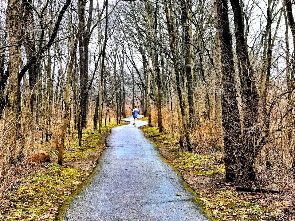 Jogging in the park. 