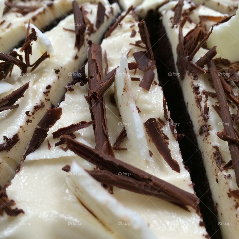 Close-up of black and white chocolate
