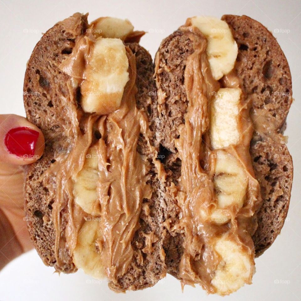 B&PB breakfast. Banana and peanut butter sandwich.
