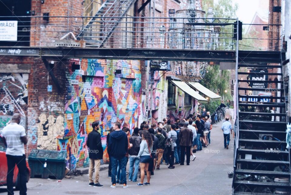 People outside a music bar . People outside a music bar in Oslo 