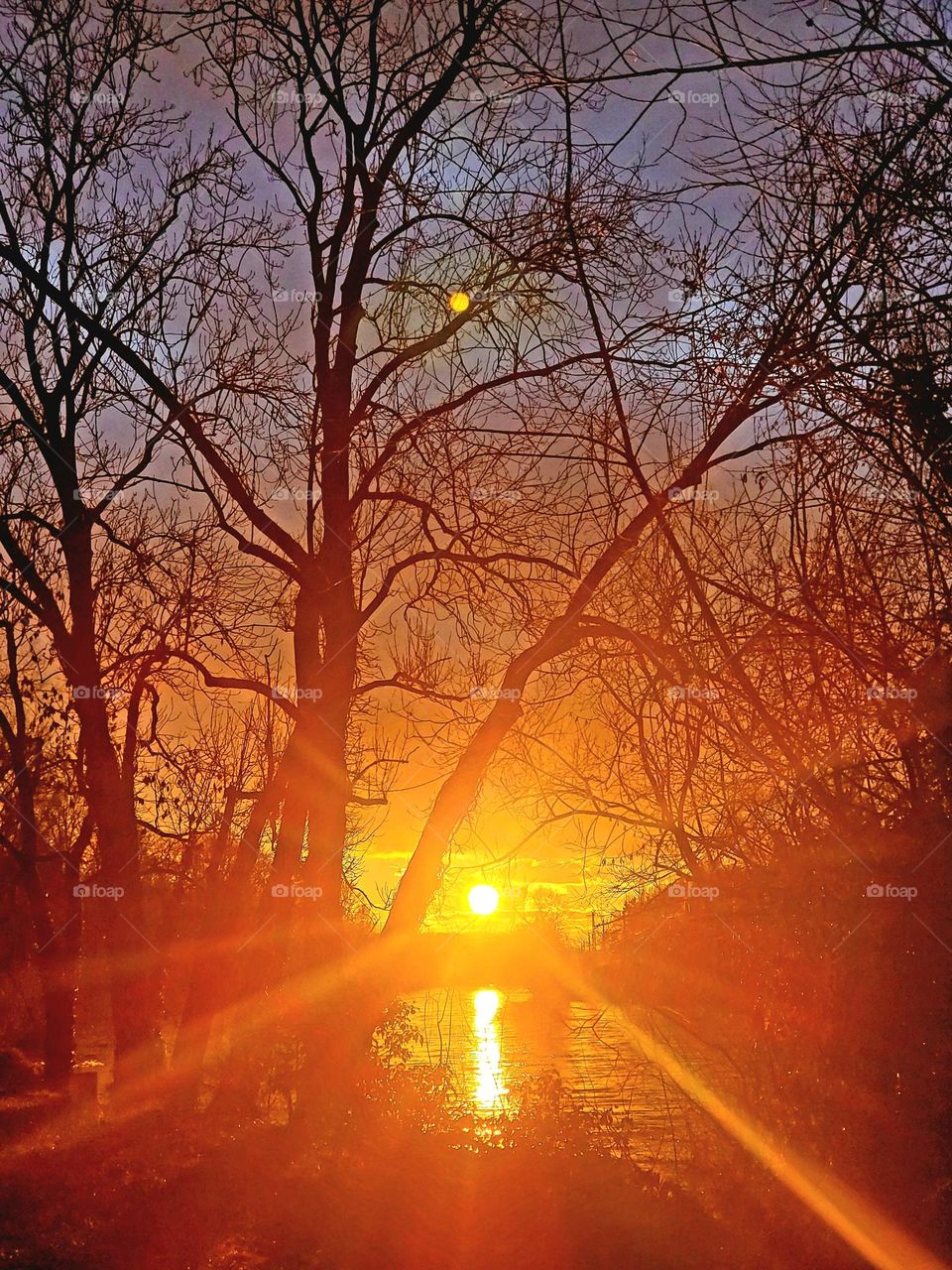 sunset over river