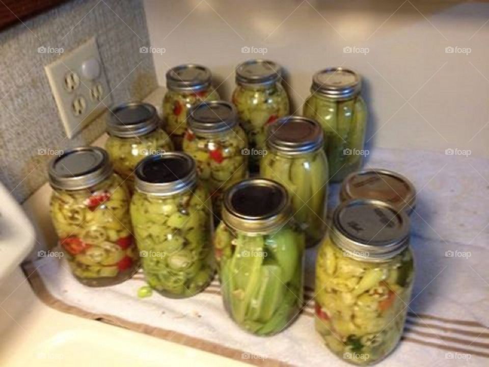 Canned pickles and peppers