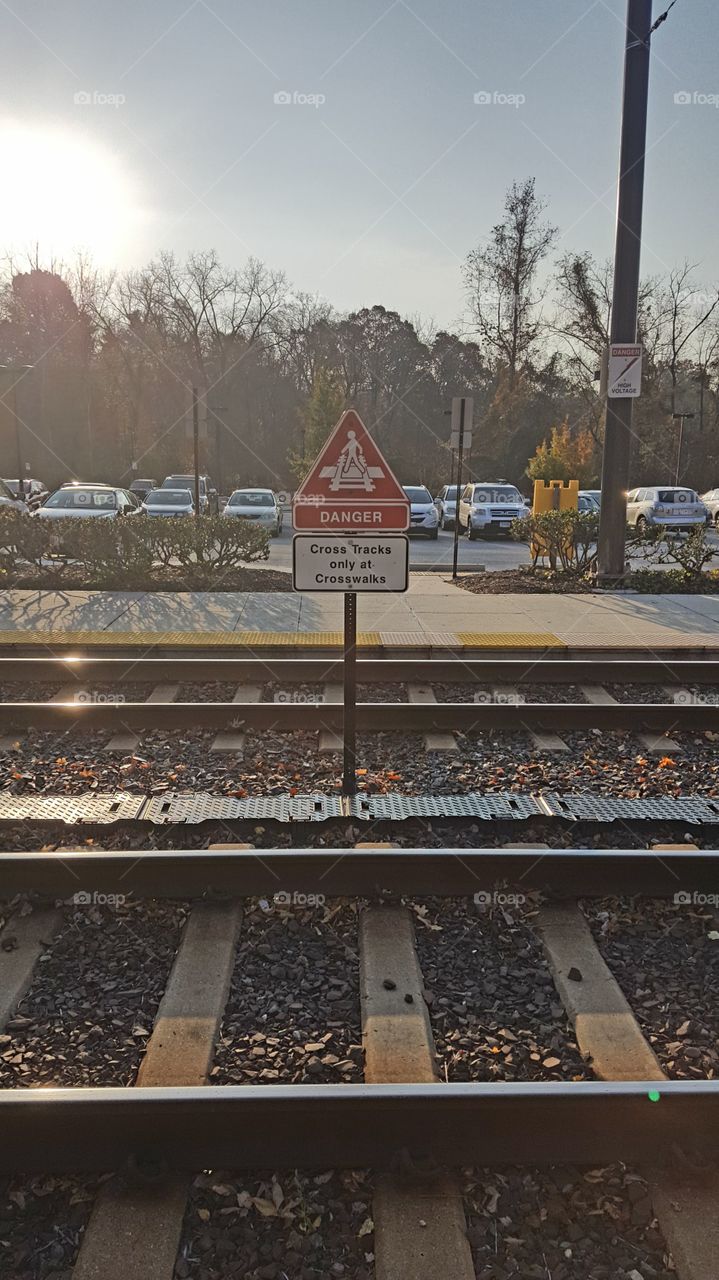Danger Cross Tracks Only At Crosswalks