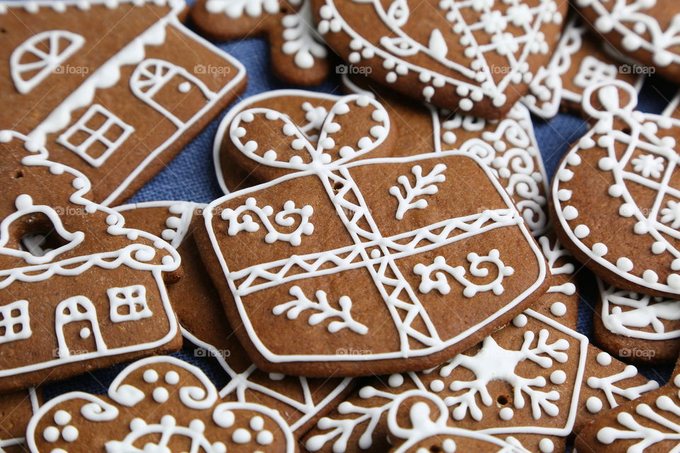 Homemade decorated Christmas gingerbread cookies
