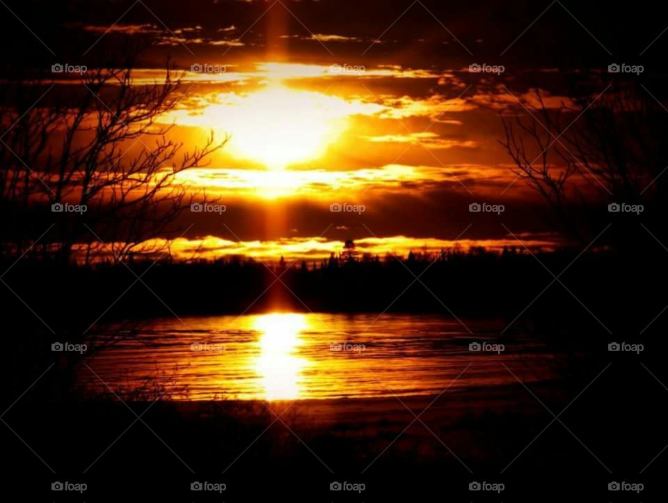 sunset on Lake Superior Terrace Bay Ontario Canada.