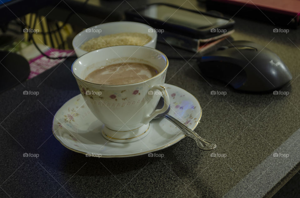 Cup Of Chocolate On Office Desk