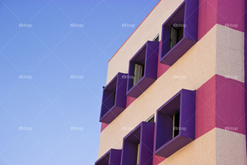 Purple color windows, windows of building