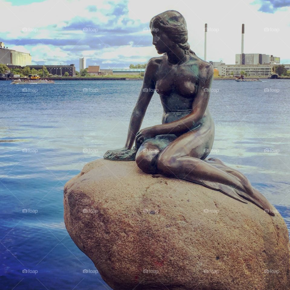 Copenhagen sights, mermaid, den lille havfrue, danish, fairytale, ocean, sea, port, harbour,  bronze