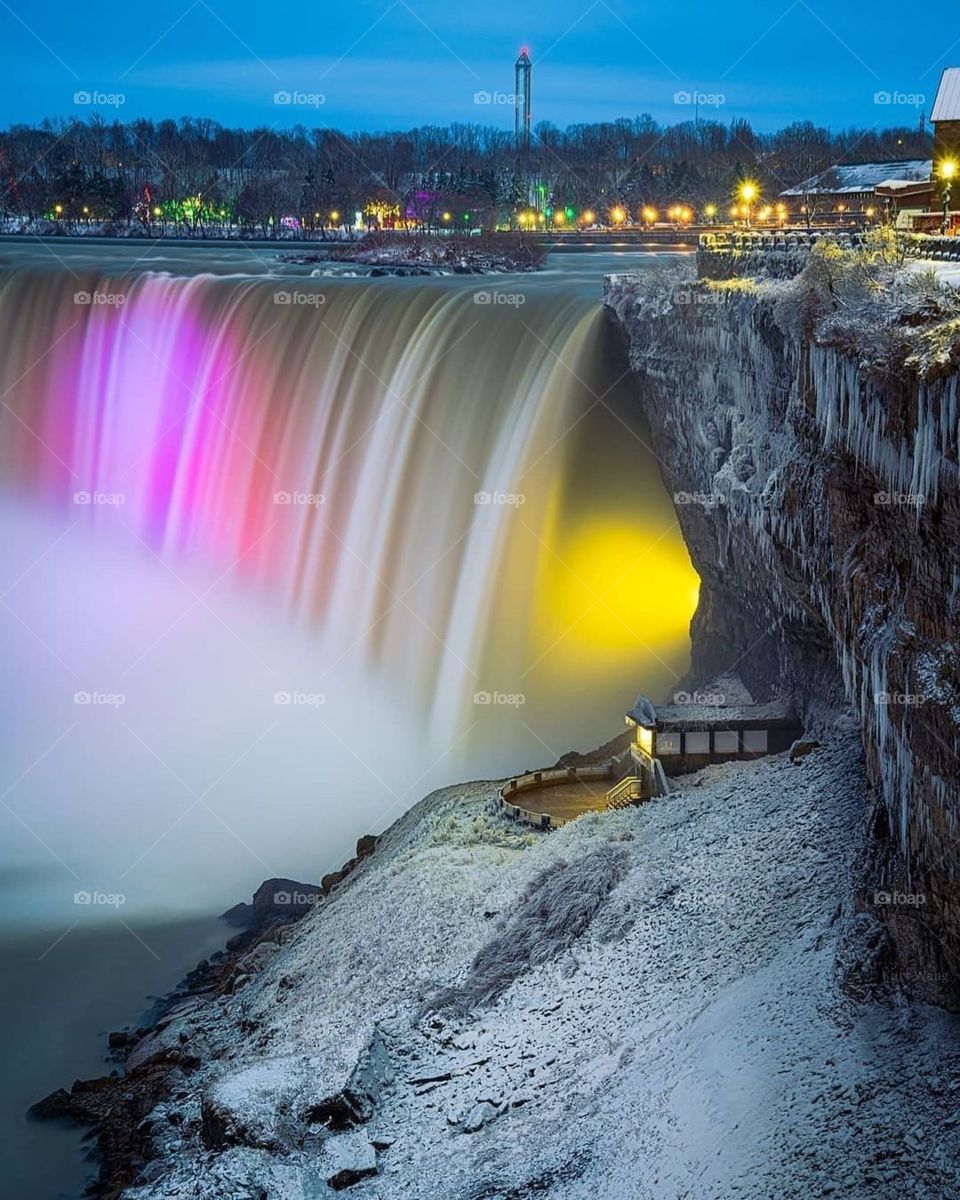 Colorful Niagara Falls in fanciful night