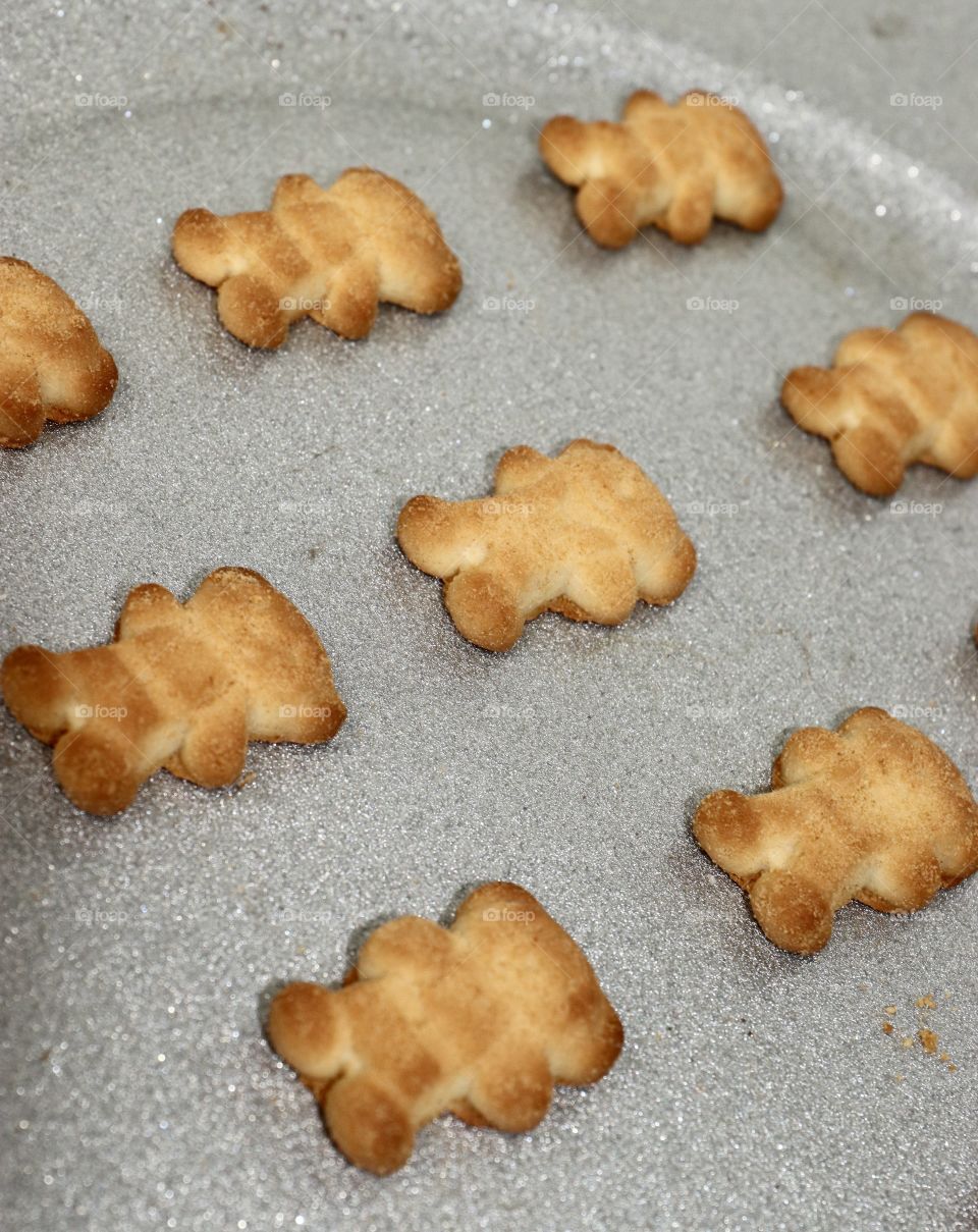 Cookies in shape of bear on a silver plate 