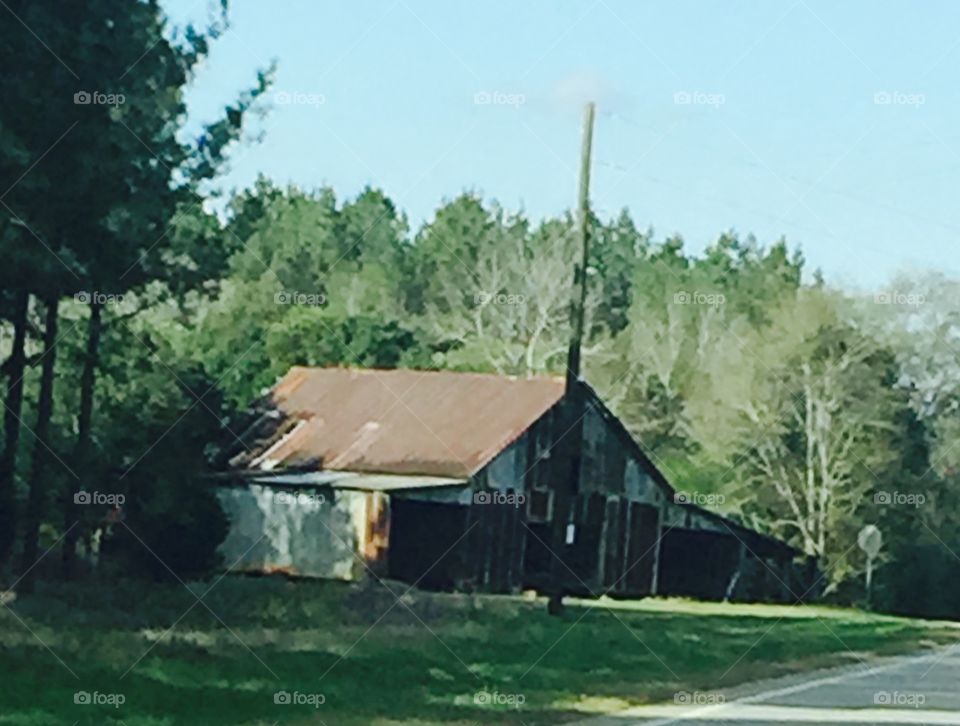 Old structure on a country road.