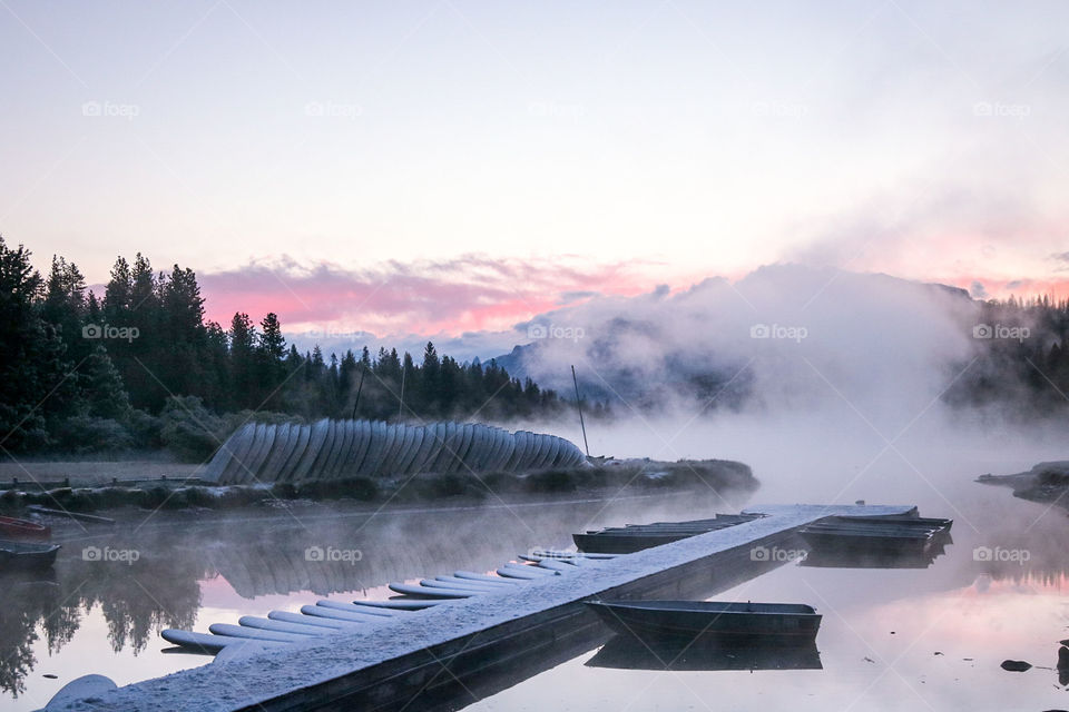 Snow covered summer dock