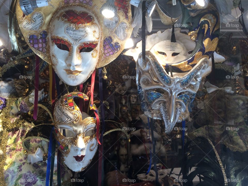 Window display of masks. Venice