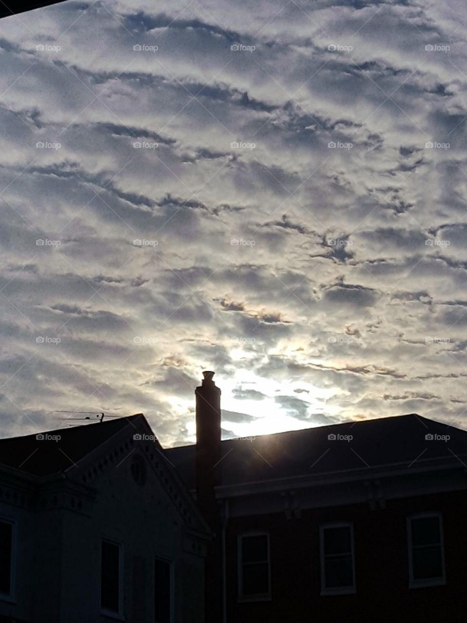 clouds, chimney, rooftop