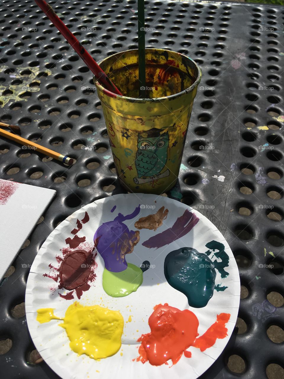 Colors galore! Paint, brushes, canvas all set now what should I paint? Paint party!