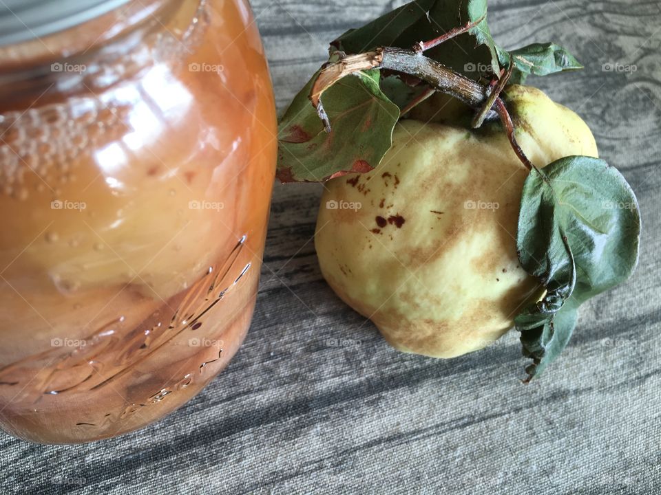 What's cooking? Canning preserving quince fruit into glass mason jars