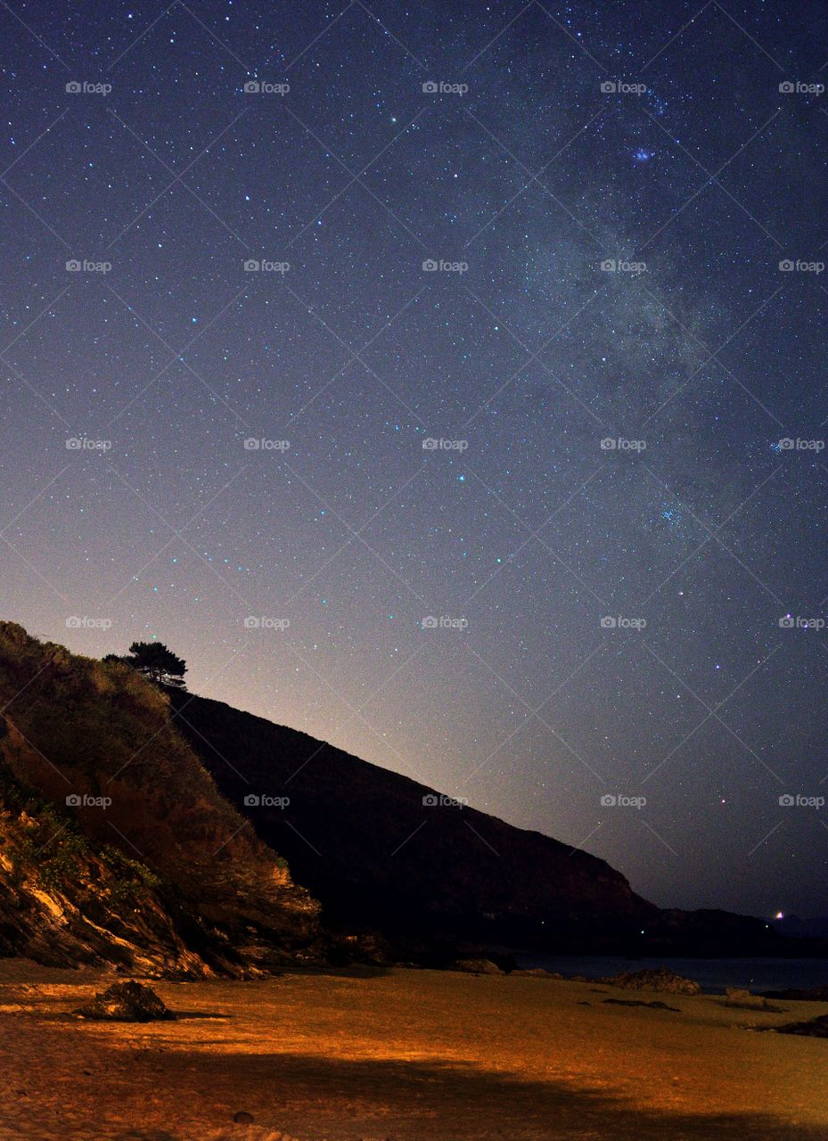 Night sky over Bascuas beach, Galicia, Spain.