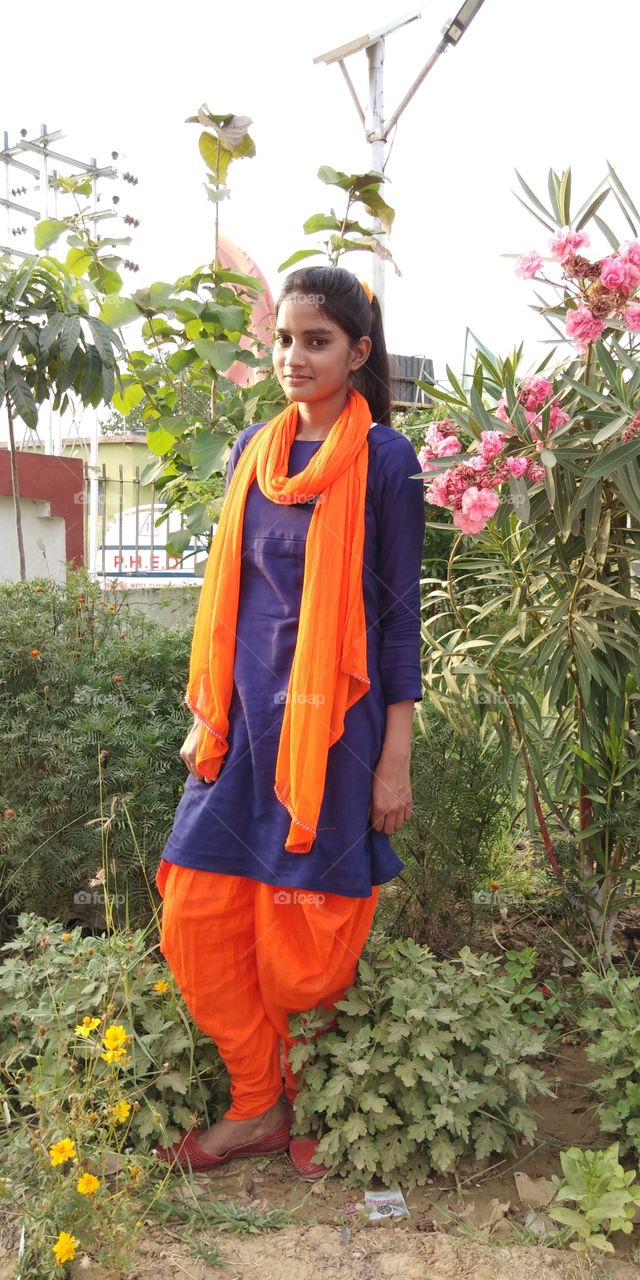 indian girl suit, indian girl dress, indian fashion, blue orange girl dress , indian nature,