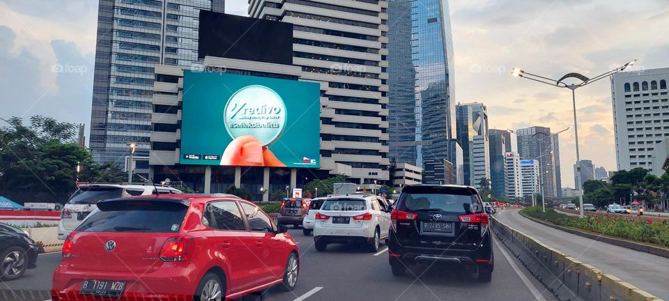 traffic jam at sudirman street, jakarta