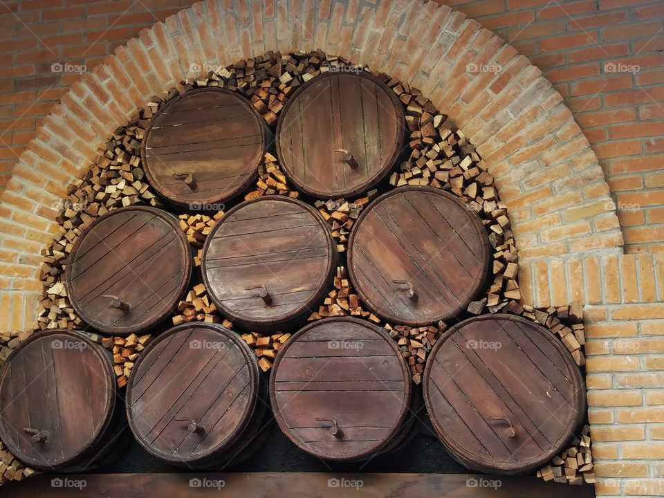 wooden barrels