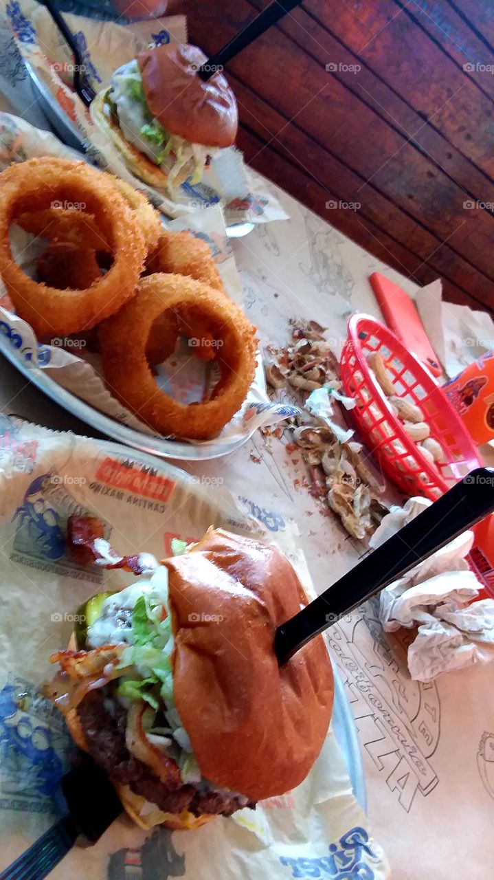 great bacon cheeseburger and "world famous "Onion rings