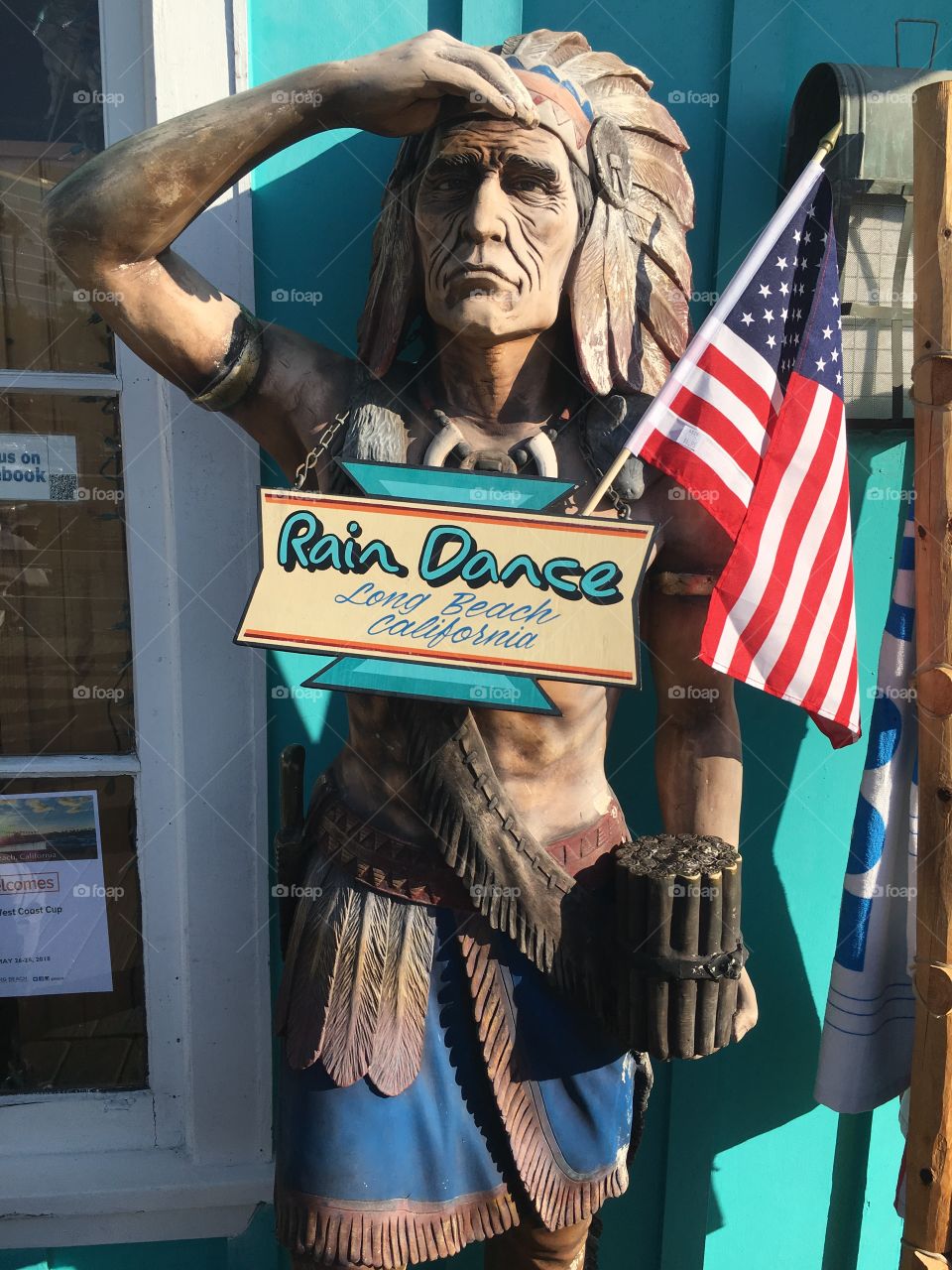 Woden Native American Statue in Long Beach California 