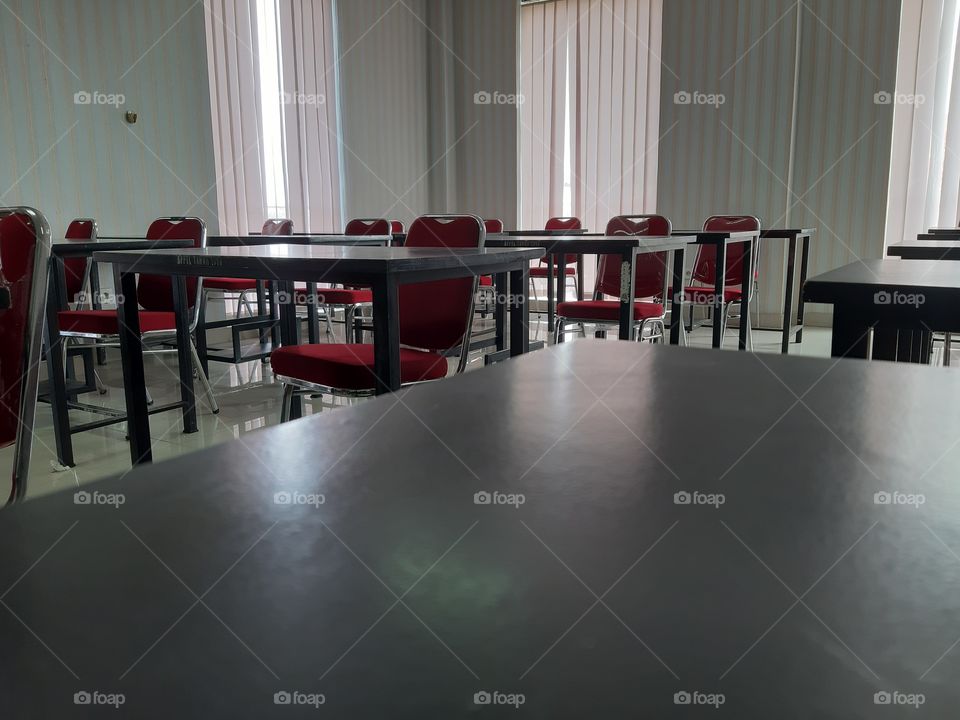 An empty modern classroom.