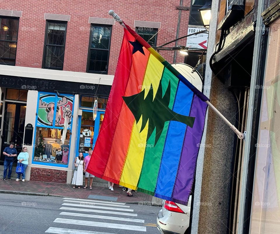 Rainbow flag on a building 