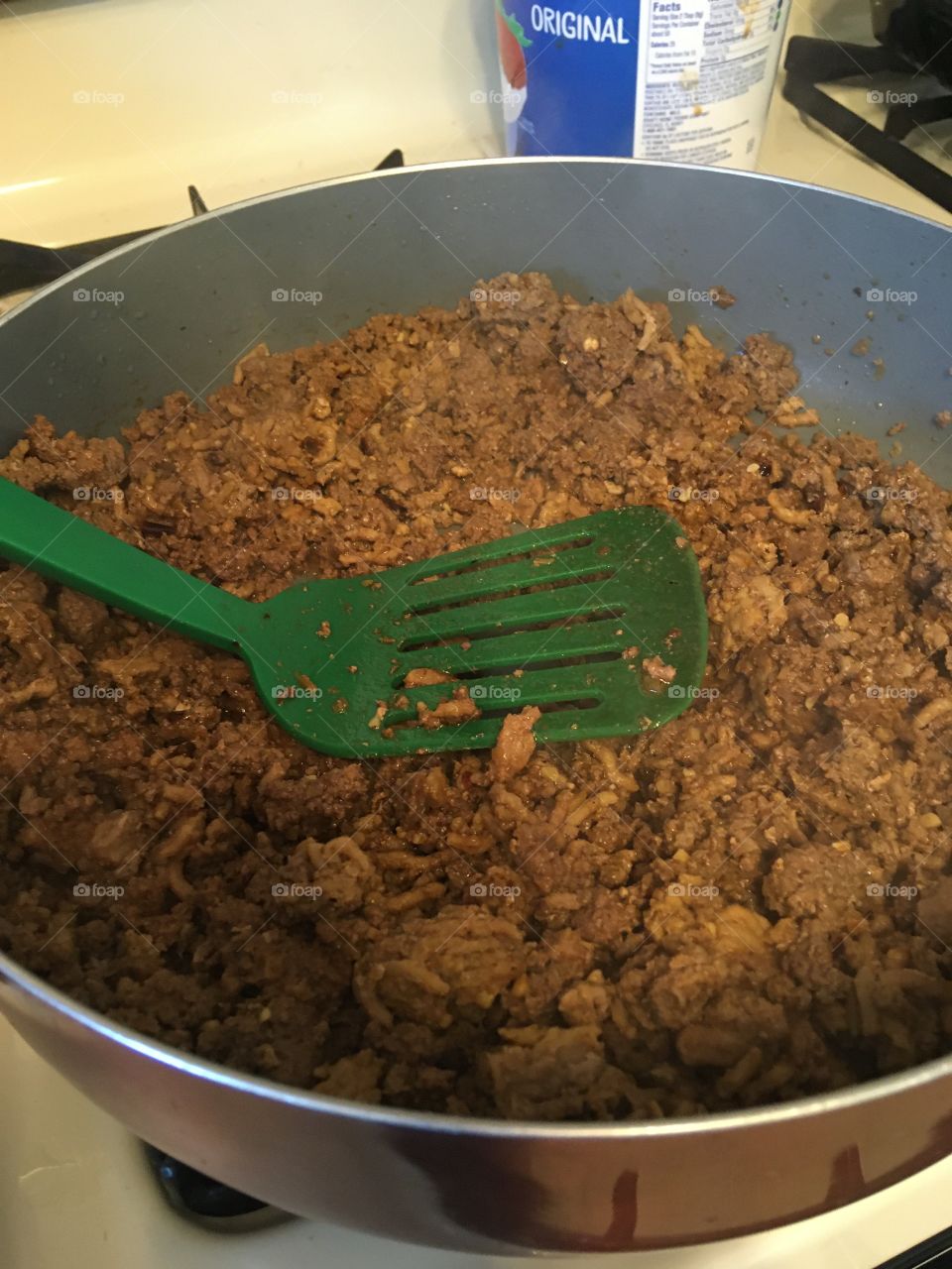 Ground deer and turkey meat for tacos! It’s almost ready to put into the shells!!