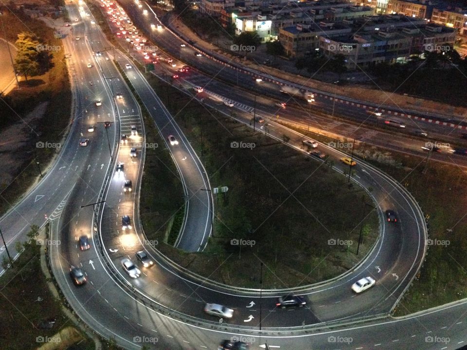 Aerial view of motorway . Night shoot 